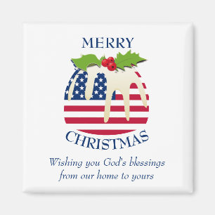 愛国的カスタムなアメリカ国旗のクリスマスプディング マグネット