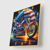 愛国的カスタムな背景に浮かぶオートバイ スクエア壁時計 (傾斜)