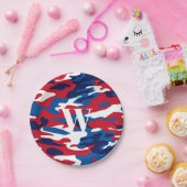 愛国的カモフラージモノグラム赤白青迷彩柄 ペーパープレート (パーティー)