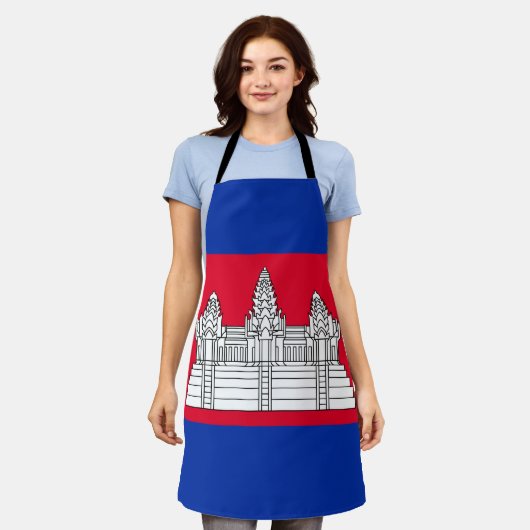 愛国的カンボジア国旗 エプロン (着用した状態)