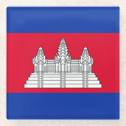 愛国的カンボジア国旗 ガラスコースター (正面)