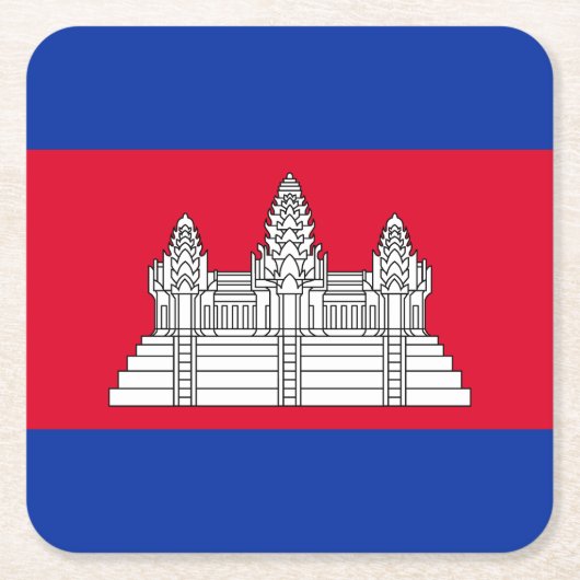 愛国的カンボジア国旗 スクエアペーパーコースター (正面)
