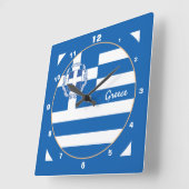 愛国的ギリシャ国旗モダン，ギリシャ国旗/デザイン スクエア壁時計 (傾斜)