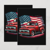 愛国的クラシックな古いピックアップトラック米国国旗4日 エンクロージャーカード (正面/裏面)
