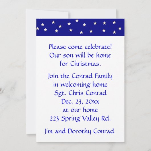 愛国的クリスマスウェルカムホームパーティの招待状 招待状 (裏面)