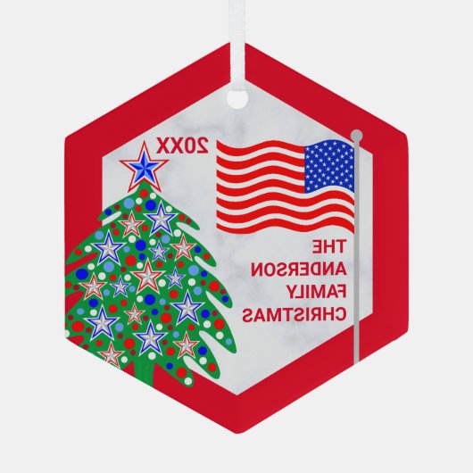 愛国的クリスマスツリーレッド文字カッコいい米国国旗 ガラスオーナメント (裏面)
