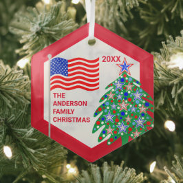 愛国的クリスマスツリーレッド文字カッコいい米国国旗 ガラスオーナメント