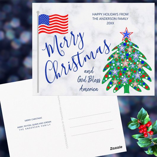 愛国的クリスマスツリーUSAフラグホリデー ポストカード
