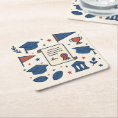 愛国的クリームカレッジシンボルコースターセット スクエアペーパーコースター (アングル)