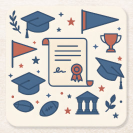 愛国的クリームカレッジシンボルコースターセット スクエアペーパーコースター