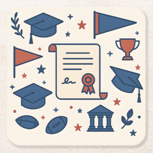 愛国的クリームカレッジシンボルコースターセット スクエアペーパーコースター (正面)