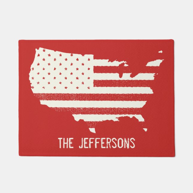 愛国的グランジな米国国旗 ドアマット (正面)