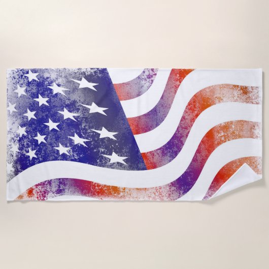 愛国的グランジに流れるアメリカ国旗、オールド・グローリー： ビーチタオル (正面)