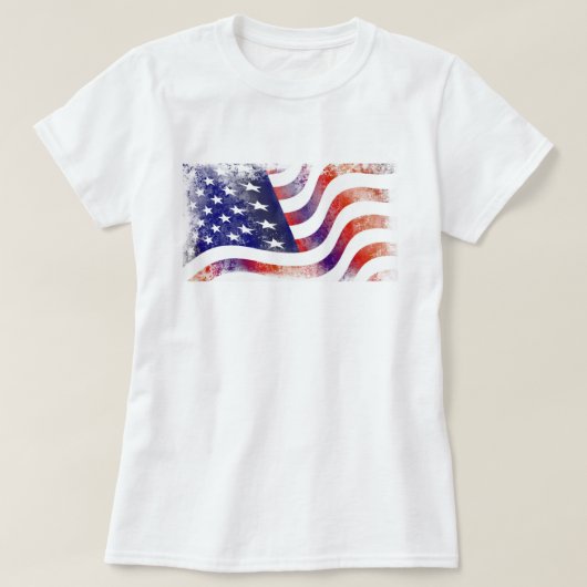 愛国的グランジスタイル色あせたアメリカ国旗 Tシャツ (デザイン正面)