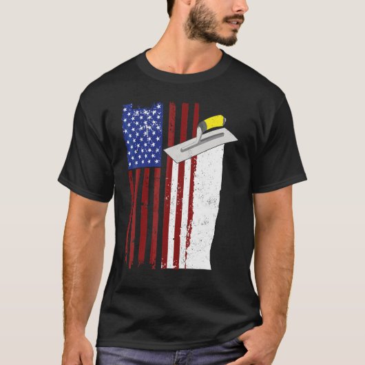 愛国的コンクリートフィニッシャ建築ワーカー米国 Tシャツ (正面)