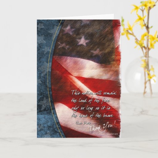 愛国的サンキューカードとヴィンテージ米国国旗 カード (黄色い花)