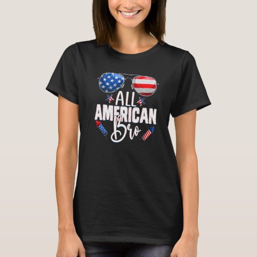 愛国的サングラスオールアメリカンBro 7月4日 Tシャツ (正面)