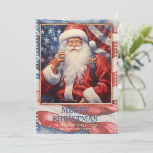 愛国的サンタクロースの水彩画 招待状 (スタンド正面)