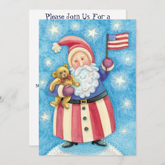 愛国的サンタクロースクリスマスパーティの招待状 招待状 (正面/裏面)