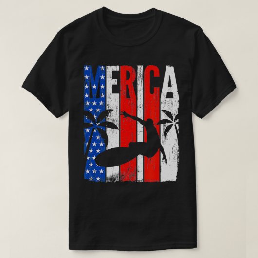 愛国的サーファーアメリカ国旗のサーフボード4Th Of Ju Tシャツ (デザイン正面)