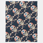 愛国的スカルとクロスボーンアメリカ国旗 フリースブランケット (正面)