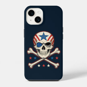 愛国的スカルとクロスボーンアメリカ国旗 iPhone 14ケース