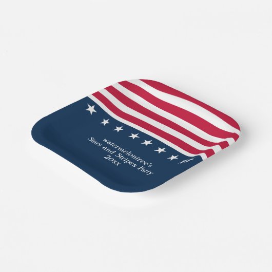 愛国的スターストライプズ赤白青スクエア ペーパープレート (傾斜あり)