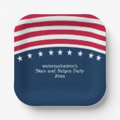 愛国的スターストライプズ赤白青スクエア ペーパープレート (正面)