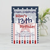 愛国的スターズアンドストライプスアメリカ国旗デザイン 招待状 (スタンド正面)