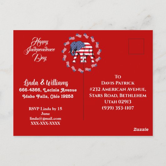 愛国的スターズリトルファイクラッカー誕生日招待状 ポストカード (裏面)