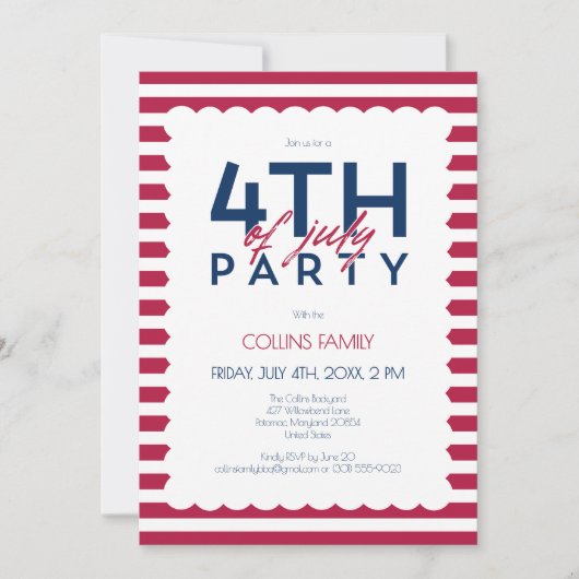 愛国的ストライプな星達7月4日の夏のパーティー 招待状 (正面)