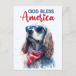 愛国的スパニエル犬、神よアメリカを祝福してください ポストカード