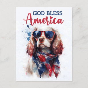愛国的スパニエル犬、神よアメリカを祝福してください ポストカード
