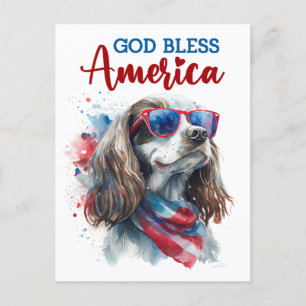 愛国的スパニエル犬、神よアメリカを祝福してください ポストカード