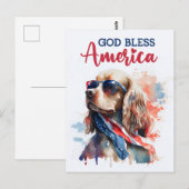 愛国的スパニエル犬、神よアメリカを祝福し給え ポストカード (正面/裏面)