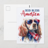愛国的スパニエル犬、神よアメリカを祝福し給え ポストカード (正面/裏面)