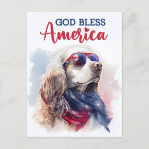 愛国的スパニエル犬、神よアメリカを祝福し給え ポストカード
