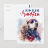 愛国的スパニエル犬、神よアメリカを祝福し給え ポストカード (正面/裏面)
