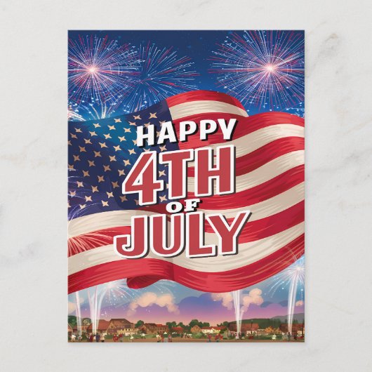 愛国的スペクタクル米国国旗なびく シーズンポストカード (正面)
