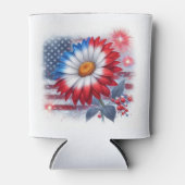 愛国的デイジーとアメリカ国旗の独立記念日 缶クーラー (正面)