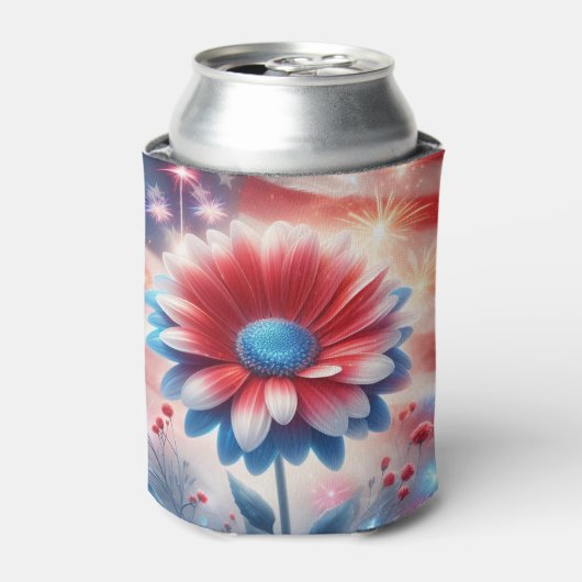愛国的デイジーとアメリカ国旗の独立記念日 缶クーラー (缶正面)