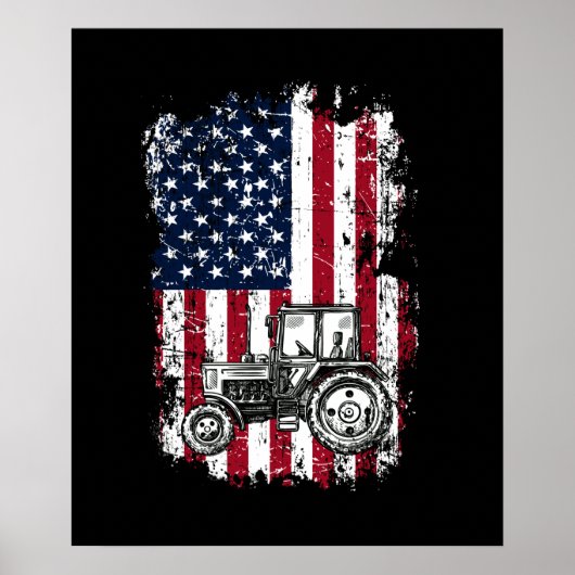愛国的トラクターアメリカンフラッグトラクターファーム ポスター (正面)