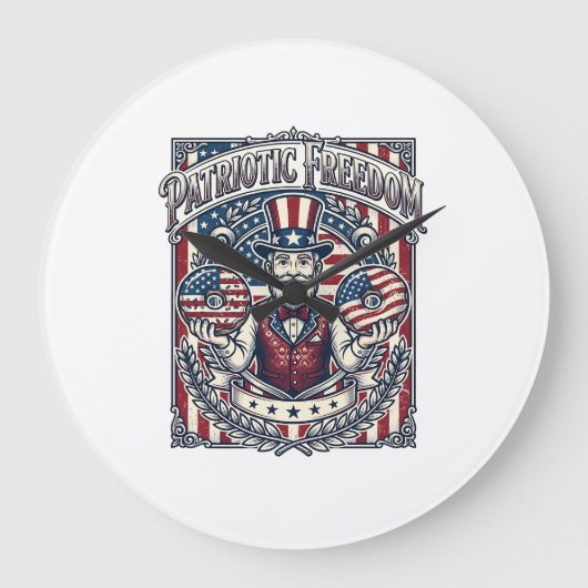 愛国的ドーナツ好きベクターグラフィックTシャツ_1 ラージ壁時計 (正面)