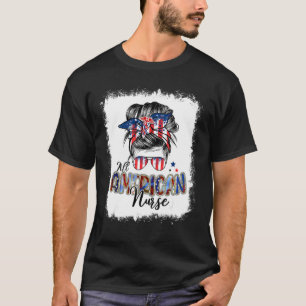 愛国的ナース7月の第4回Messy Bun独立 Tシャツ