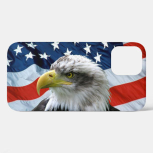 愛国的ハゲワシとアメリカ国旗 iPhone 12ケース
