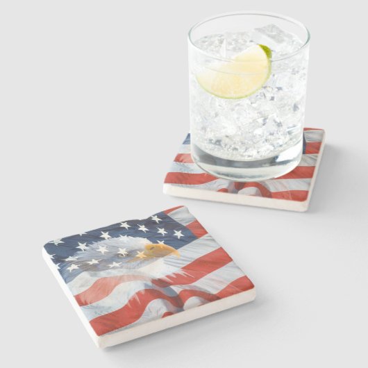 愛国的ハゲワシアメリカ国旗 ストーンコースター (横)