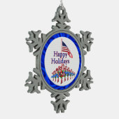 愛国的ハッピーホリデイズキャンディーキャンズ スノーフレークピューターオーナメント (左)