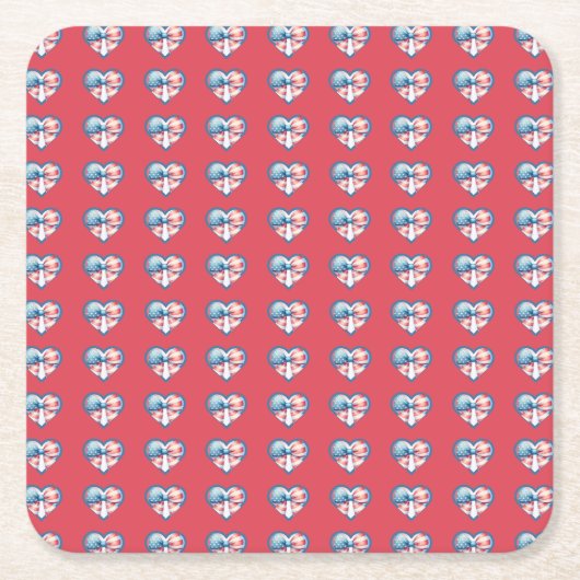 愛国的ハート スクエアペーパーコースター (正面)