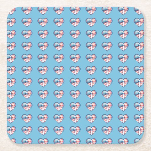 愛国的ハート スクエアペーパーコースター (正面)