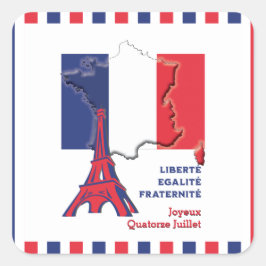 愛国的バスティーユフランスのー日国旗 スクエアシール
